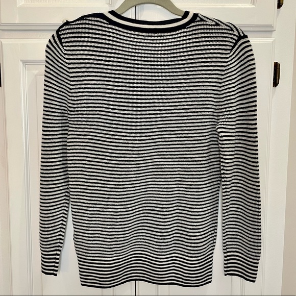 J. Crew Shoulder Button Merino Wool Sweater in Navy and Cream Stripe Size Small - Picture 3 of 11